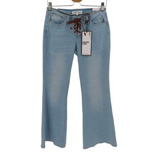 Almost Famous Juniors 7 Low Rise Flare Lace Up Y2K 2000s Light Blue Jeans NEW